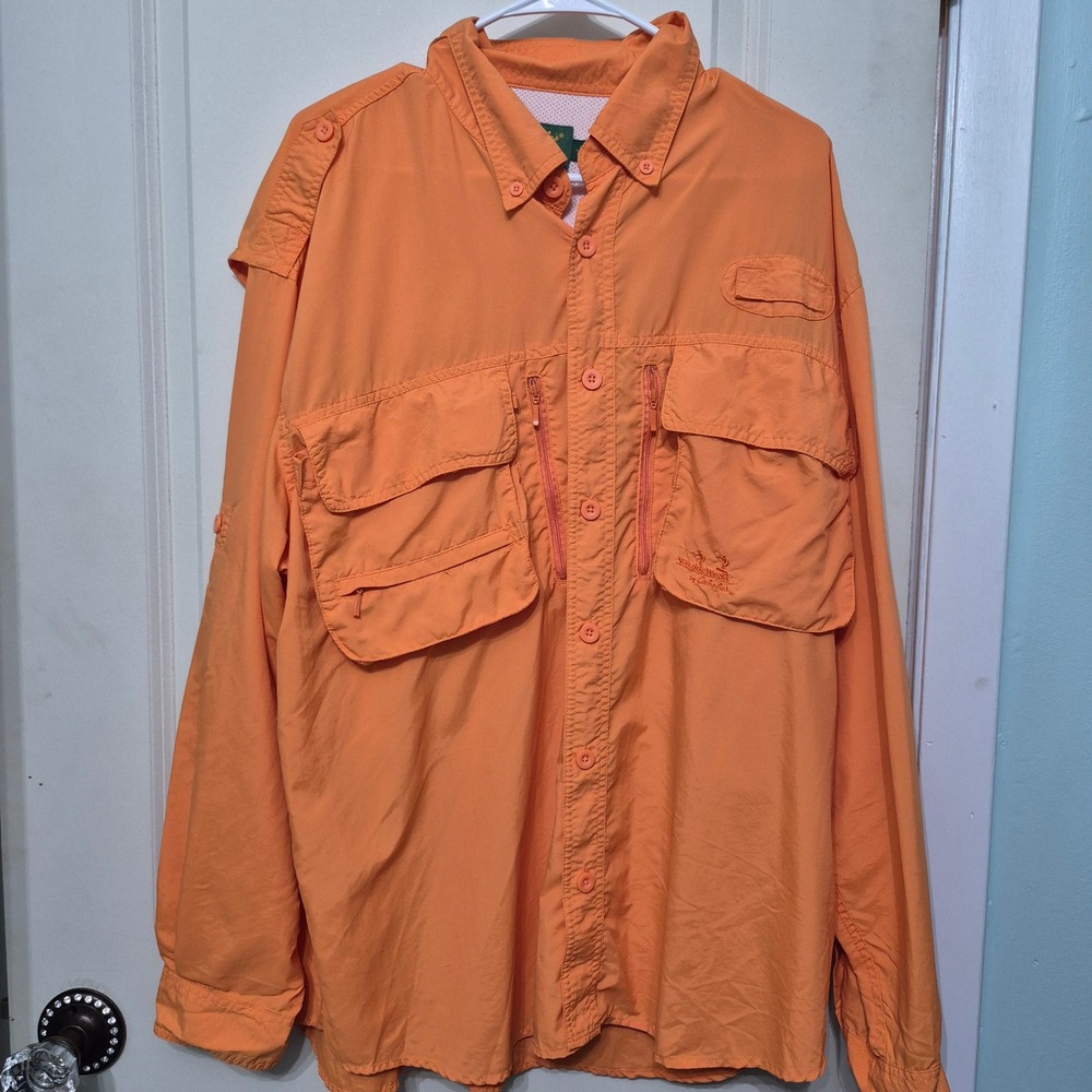 Cabelas Guidewear Mens XL Orange Long Sleeve Fishing Shirt Vented Nylon 901348 - Picture 2 of 6